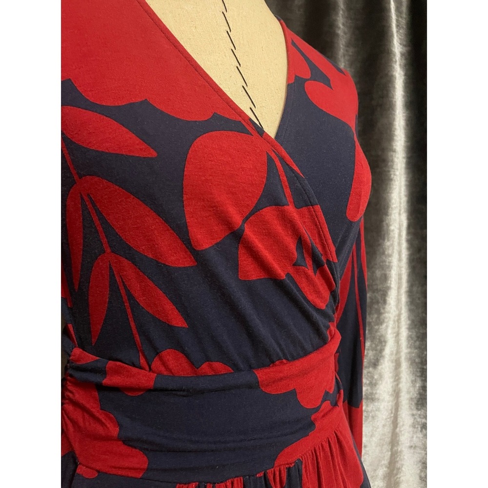Boden Jersey Midi V-Neck Long Sleeve Dress Red Navy Floral US 6L - Picture 5 of 9